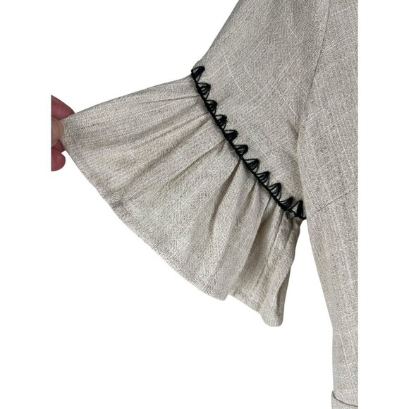 Anthropologie Moon River Wrap Dress Natural Large Ruffle Cotton Linen Trimmed XS - Picture 4 of 9